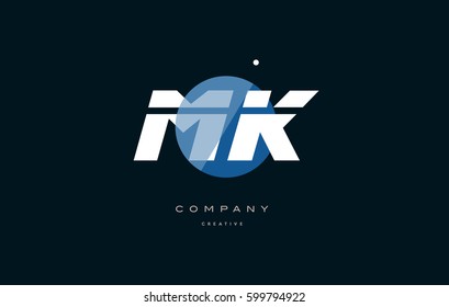 mk m k  blue circle dot big font alphabet company letter logo white design vector icon template 