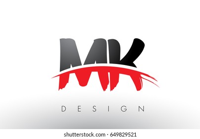 MK M K Brush Logo Letters Design with Red and Black Colors and Brush Letter Concept.