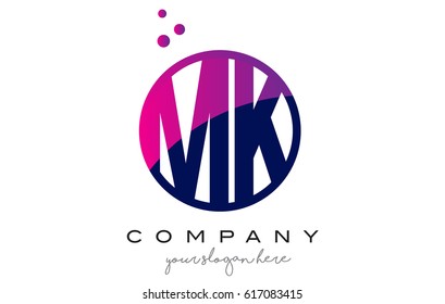 MK M K Circle Letter Logo Design with Purple Magenta Dots Bubbles Vector Illustration