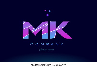 mk m k  creative color blue background pink purple magenta alphabet letter company logo vector icon
