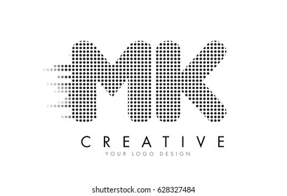 MK M K Letter Logo Design with Black Dots and Bubble Trails.