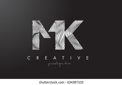 MK M K Letter Logo with Zebra Lines Texture Design Vector Illustration.