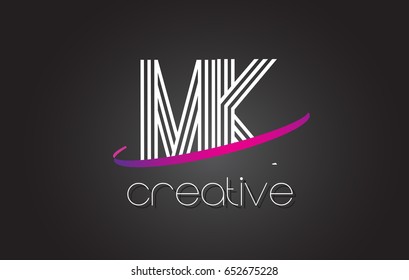 MK M K Letter Logo with Lines Design And Purple Swoosh Vector Letters Illustration.