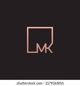 MK monogram logo inside gold square frame.