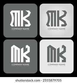 MK polygon, hexagon, flat and simple letter logo set in one artboard. MK minimalist and classic logo.
