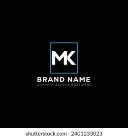 Diseño del logotipo de monograma de la letra blanca MK con fondo negro. M K