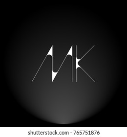 MK White thin minimalist LOGO Design with Highlight on Black Background.