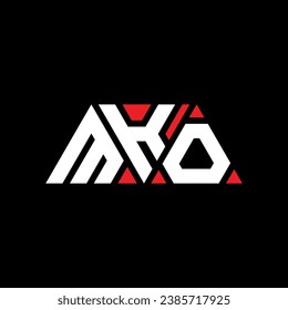 MKO triangle letter logo design with triangle shape. MKO triangle logo design monogram. MKO triangle vector logo template with red color. MKO triangular logo Simple, Elegant, and Luxurious design.