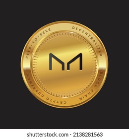 MKR Cryptocurrency logo in black color concept on gold coin. Maker Coin Block chain technology symbol. Vector illustration.