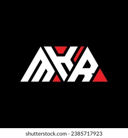 MKR triangle letter logo design with triangle shape. MKR triangle logo design monogram. MKR triangle vector logo template with red color. MKR triangular logo Simple, Elegant, and Luxurious design.