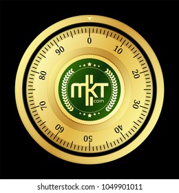 MktCoin (MLM) cryptocurrency safe lock. Eps10 vector illustration isolated on black background.