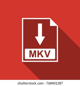 MKV file document icon. Download MKV button icon isolated with long shadow. Flat design. Vector Illustration