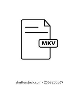 Mkv format document line icon,vector flat black linear illustration for web and app..eps