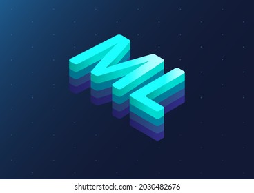 ML 3d isometric text. Machine Learning concept as vector illustration on dark blue background.
