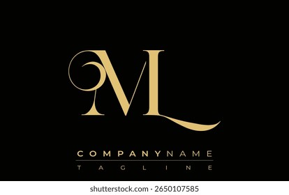 ML Abstract Creative Jewelry Logo. A stylish logo featuring golden monogram initials in an elegant and modern typography, perfect for branding