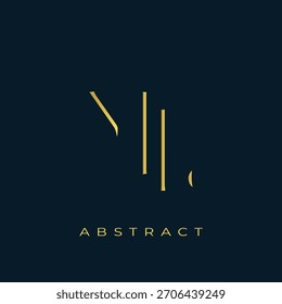 ML Abstractas diseño de logotipo dorado. Abstractas composición de símbolos de oro sobre un fondo azul marino oscuro