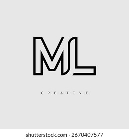 Logotipo de carta creativa de ML: monograma de línea mínima en negro para un diseño de identidad de marca moderno.