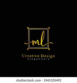 ML Initial calligraphy handwritten logo. Handwritten alphabet in the logo template. Letters and Alphabet for signature, wedding, fashion, floral and botanical logo design 