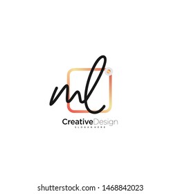 ML initial handwriting with color logo icon template vector.