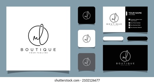 ML Initial handwriting logo vector with business card design template