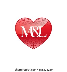 M&L initial letter logo with ornament heart shape