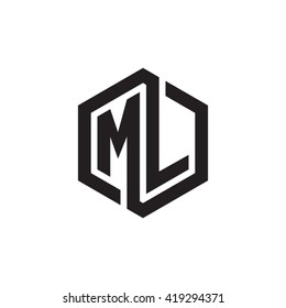 ML initial letters looping linked hexagon monogram logo