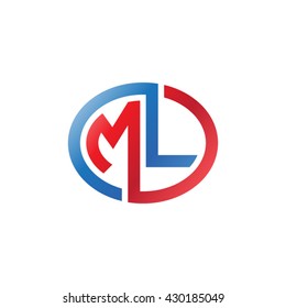ML initial letters looping linked ellipse logo red blue