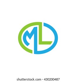 ML initial letters looping linked ellipse logo blue green