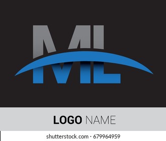 ML initial logo company name colored grey and blue swoosh design.