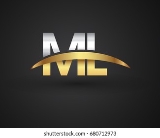 ML initial logo company name colored gold and silver swoosh design. vector logo for business and company identity.
