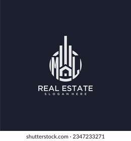 ML initial monogram logo for real estate with creative circle design vector