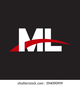 ML initial overlapping swoosh letter logo white red black background