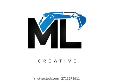 ML Letter Excavator Construction Logo for Engineering and Industrial Company Branding