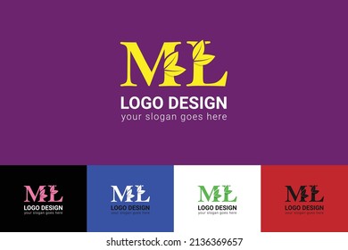 ML letters eco logo with leaf. Vector typeface for nature posters, eco friendly emblem, vegan identity, herbal and botanical cards etc. Ecology ML letters logo with leaf.