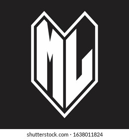 ML Logo monogram with emblem line style isolated on black background