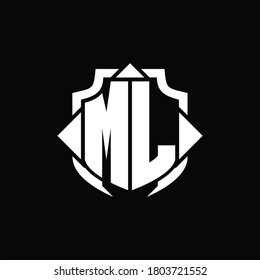 ML logo monogram with shield line and 3 arrows shape design template on black background