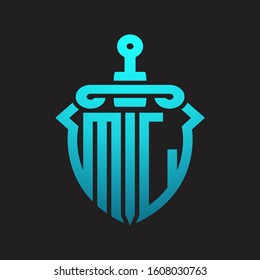 ML Logo monogram with sword and shield combination isolated blue colors gradient