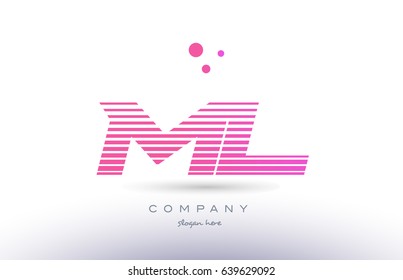 ml m l alphabet letter logo pink purple stripes lines creative text dots company vector icon design template