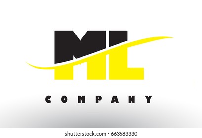 ML M L  Black and Yellow Letter Logo with White Swoosh and Curved Lines.