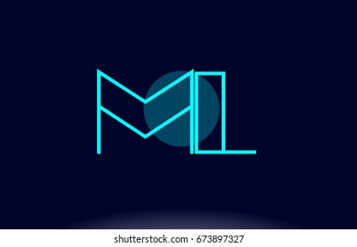 ml m l blue line circle letter logo alphabet creative company vector icon design template
