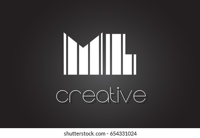 ML M L Creative Letter Logo Design With White and Black Lines.