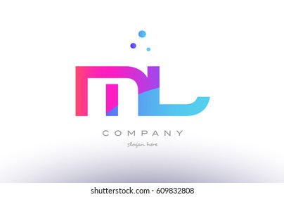 ml m l  creative pink purple blue modern dots creative alphabet gradient company letter logo design vector icon template