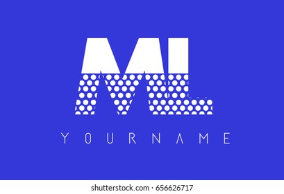 ML M L Dotted Pattern Letter Logo Design Vector with Blue Background.