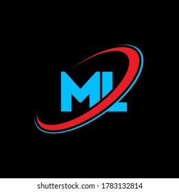 ML M L letter logo design. Initial letter ML linked circle uppercase monogram logo red and blue. ML logo, M L design. ml, m l