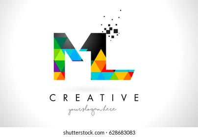 ML M L Letter Logo with Colorful Vivid Triangles Texture Design Vector Illustration.