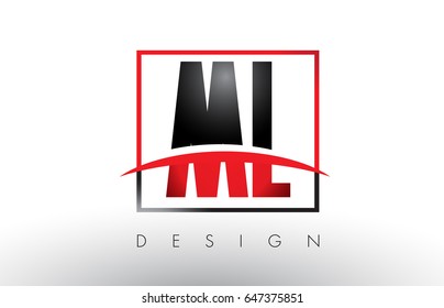 ML M L Logo Letters with Red and Black Colors and Swoosh. Creative Letter Design Vector.