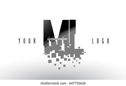 ML M L Pixel Letter Logo with Digital Shattered Black Squares. Creative Letters Vector Illustration.