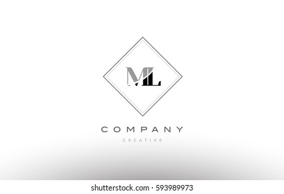 ml m l  retro vintage black white alphabet company letter logo line design vector icon template 