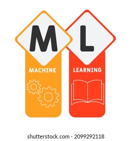 ML - Machine Learning acronym. business concept background.  vector illustration concept with keywords and icons. lettering illustration with icons for web banner, flyer, landing pag