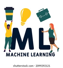 ML - Acrónimo de Machine Learning. fondo de concepto de negocio.  concepto de ilustración vectorial con palabras clave e iconos. ilustración con iconos para banner web, volante, página de inicio